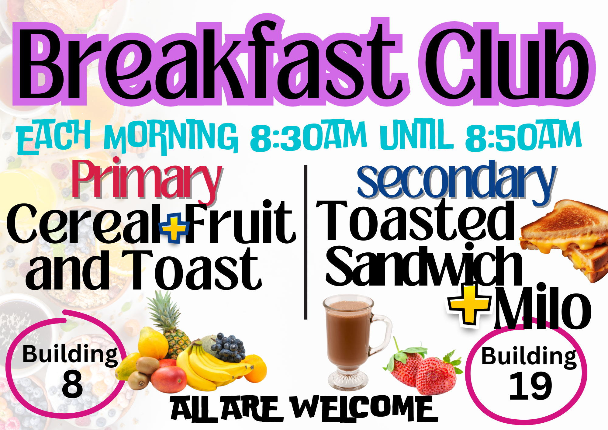 Breakfast Club poster listing times, menu and locations