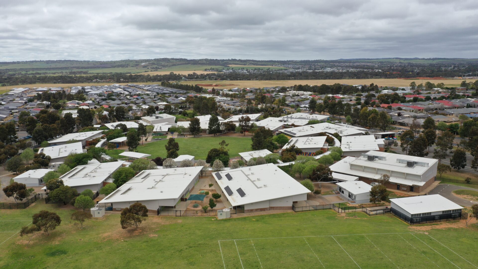 Aerial view of the Mark Oliphant College campus and sports grounds