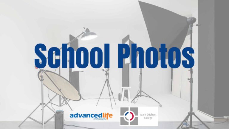 School Photos graphic with the advancedlife photography and Mark Oliphant College logos