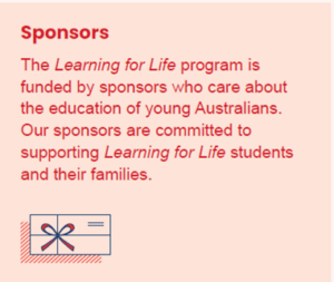 Text panel explaining that the Learning for Life program is funded by sponsors