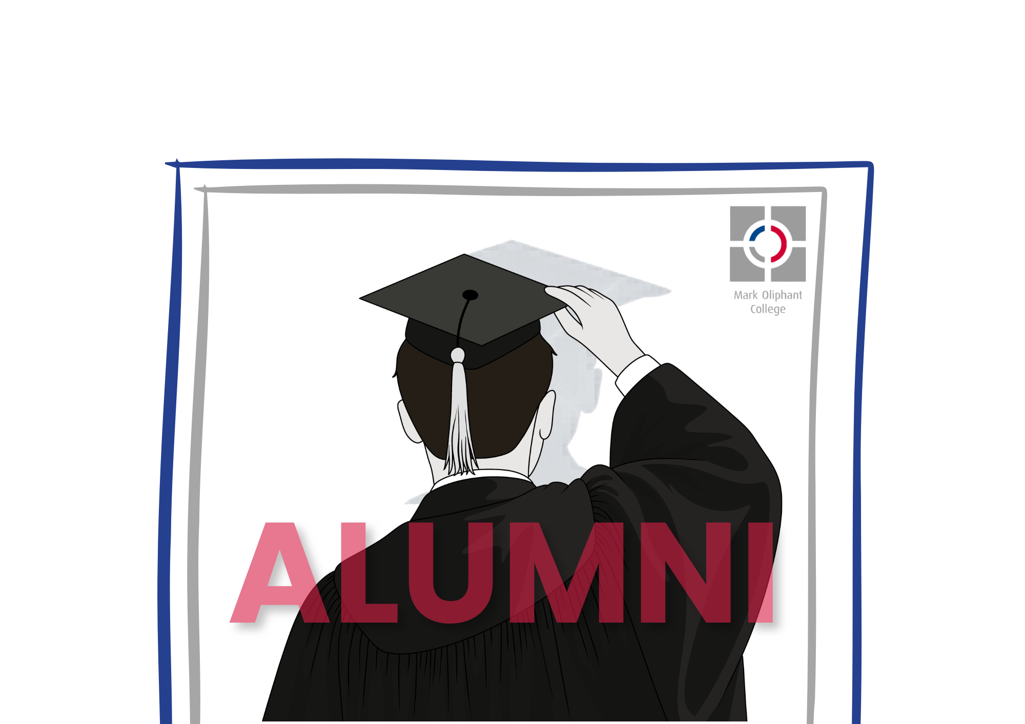 Alumni graphic with an illustration of a graduate in cap and gown