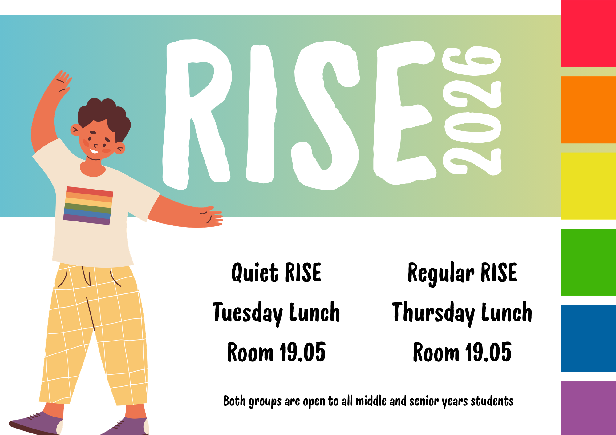 RISE 2026 wellbeing program graphic with session times and locations