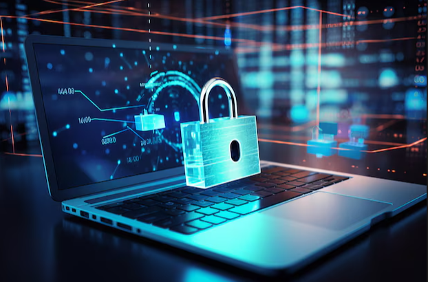 Illustration of a laptop with a padlock, representing cyber safety