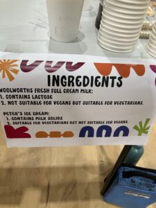 Student stall with an ingredients and allergen information sign at Year 6 Enterprise Day