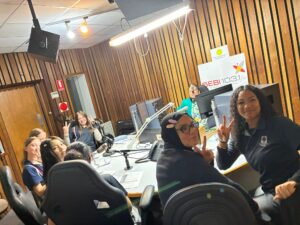 Year 9 Indonesian students in the radio studio during their station visit