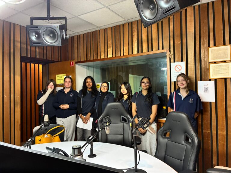 Students visiting a radio studio