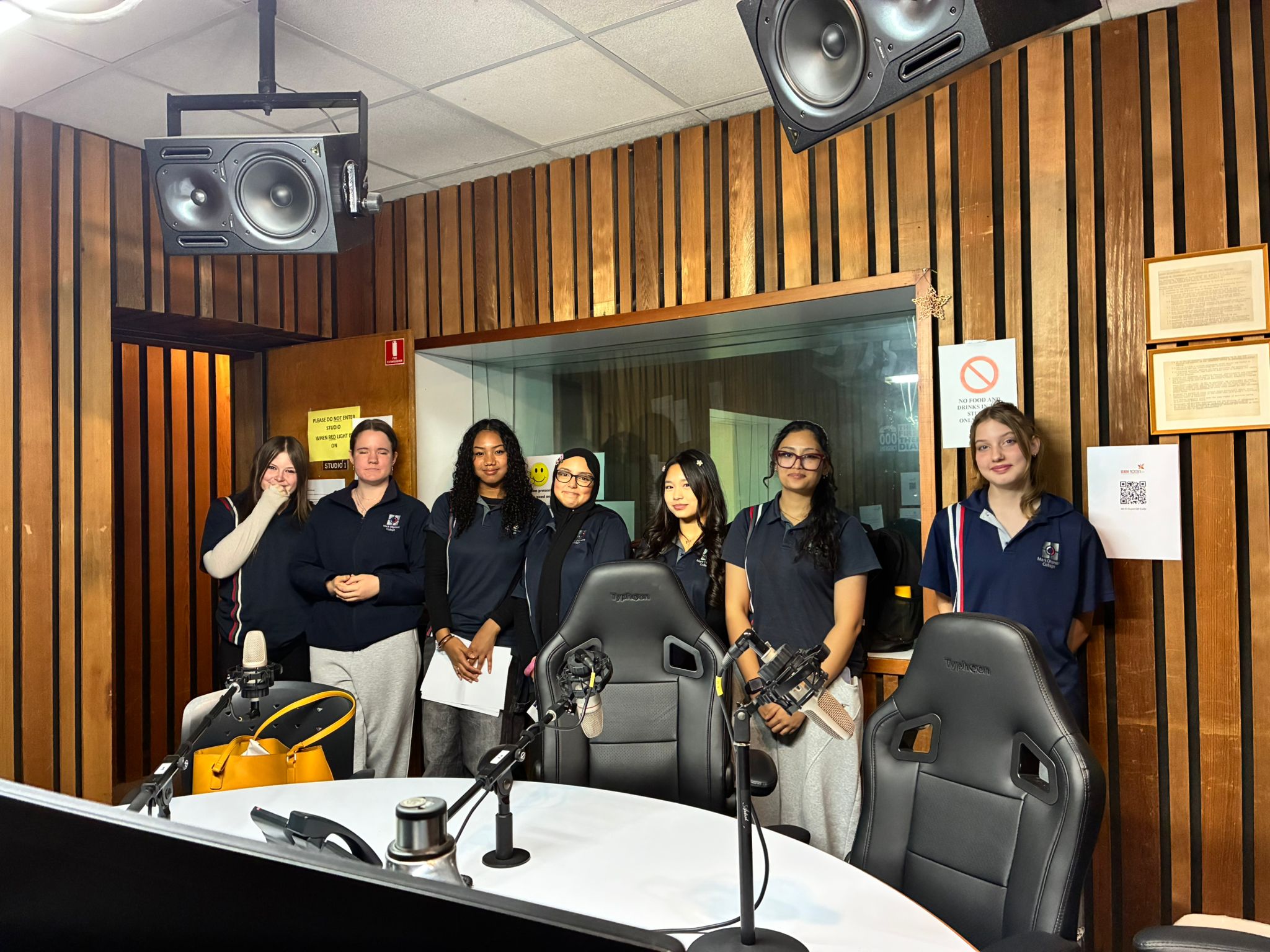 Students visiting a radio studio
