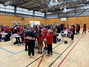 Year 6 Enterprise Day market set up in the school gym