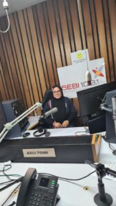Year 9 student seated at the 5EBI 103.1 FM studio desk