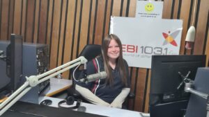 Year 9 student in the radio studio during the station visit