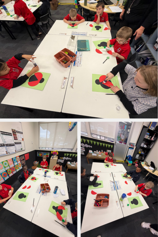 Class 1B students working with hands-on counting materials at classroom tables