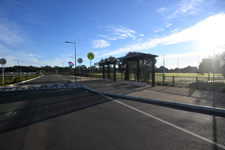 Road and shelter at the school drop-off and pick-up area