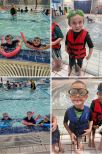 Collage of students taking part in school swimming lessons